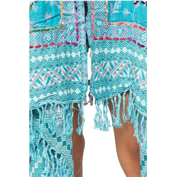 RAJ  Imports Turquoise Embroidered Vest Boho One Size Fringe India Molly Fringe - Picture 3 of 3